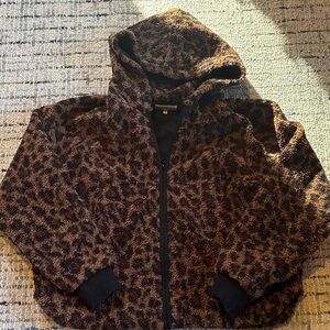 Lou & Grey for LOFT Leopard Print Teddy Jacket with Hood